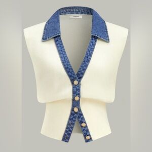 Commense Cream Ribbed Knit Top